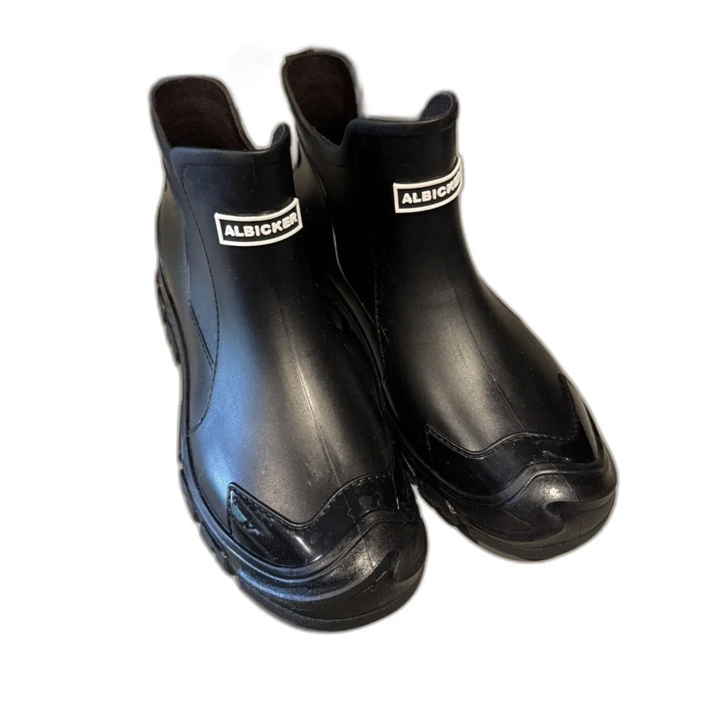 ALBICKER Rain Boots Black Waterproof Ankle Rubber Chelsea Garden Men 11.5 12